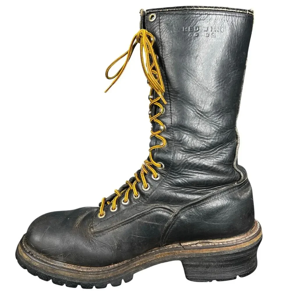 Vintage Red Wing Men’s Black Leather Logger Boots Size US 9 E